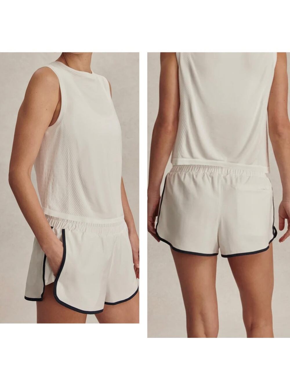 NEW VARLEY Arlington Running Shorts in White Navy Contrasting Trim Liner Large